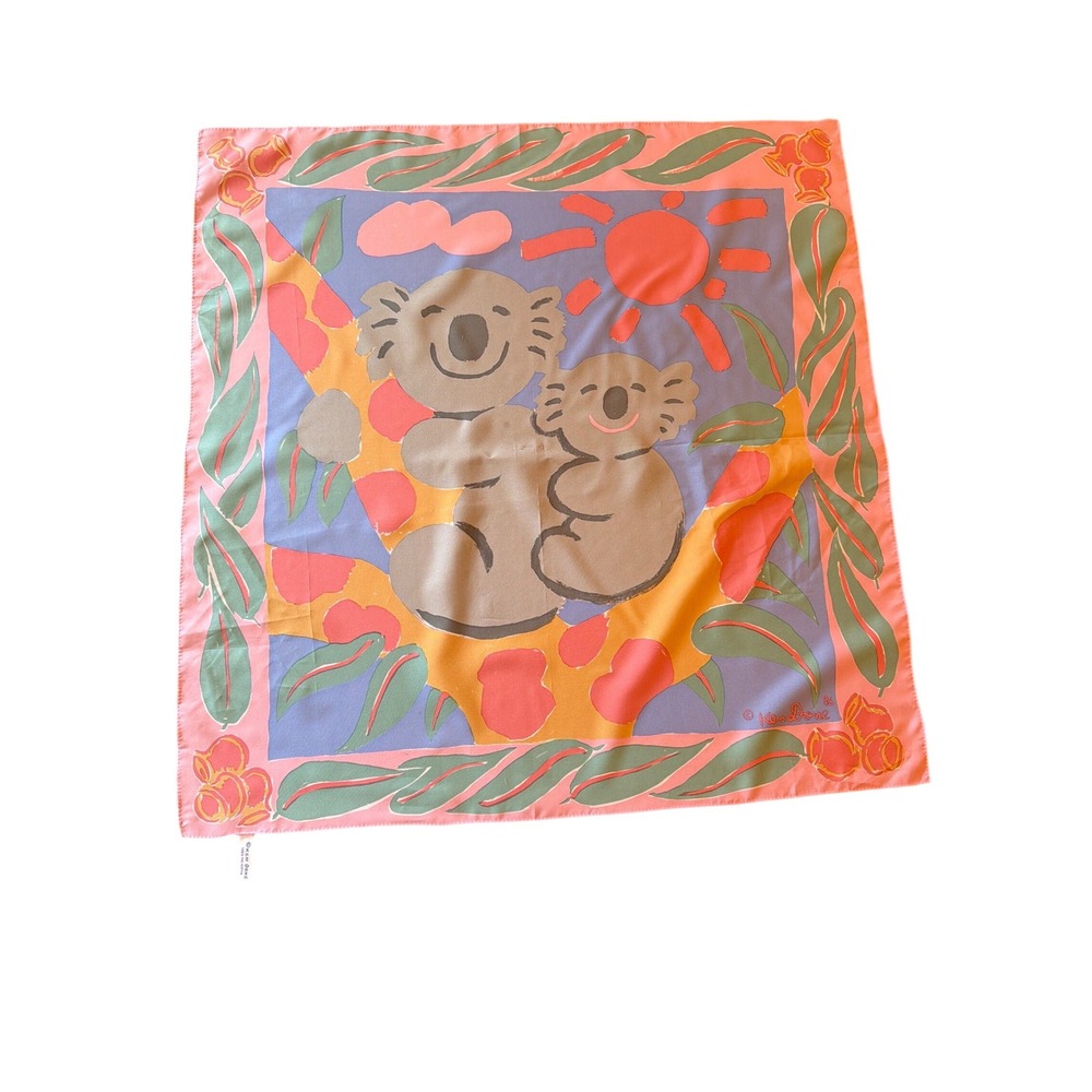 Ken Done 1986‎ Koala and Sun Silk Scarf Pink Blue Orange Australian Art